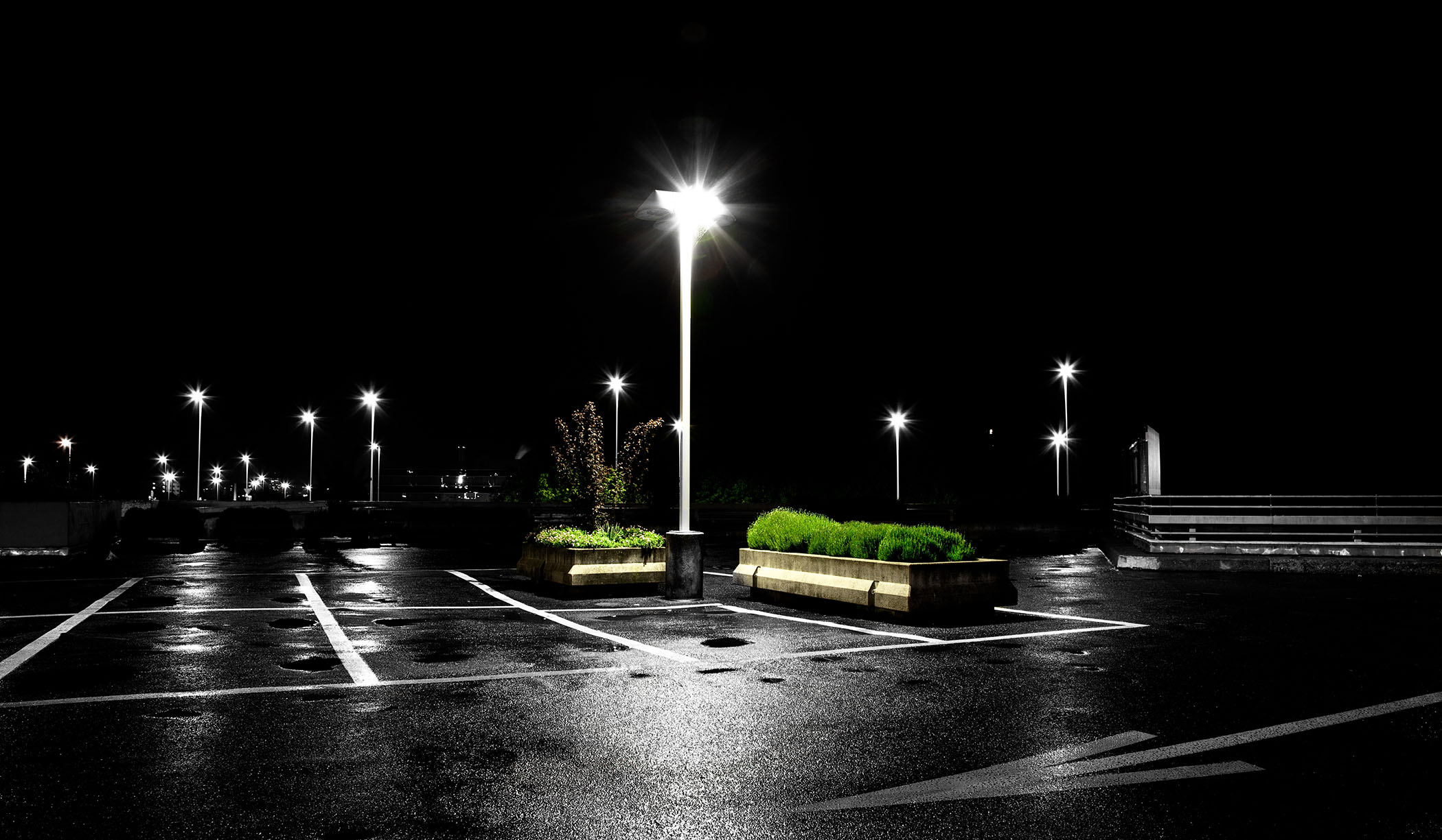 Parking lot lighting installed by electricians